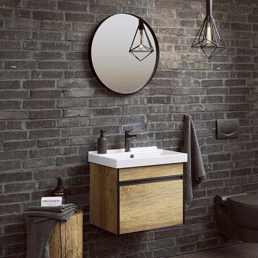 AQWELLA Urban подвесная тумба с умывальником в комплекте 50 см, цвет дерево темное